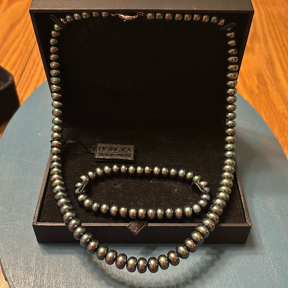 Honora Freshwater Collection 18” Necklace and Stretch Bracelet Grey Iridescent